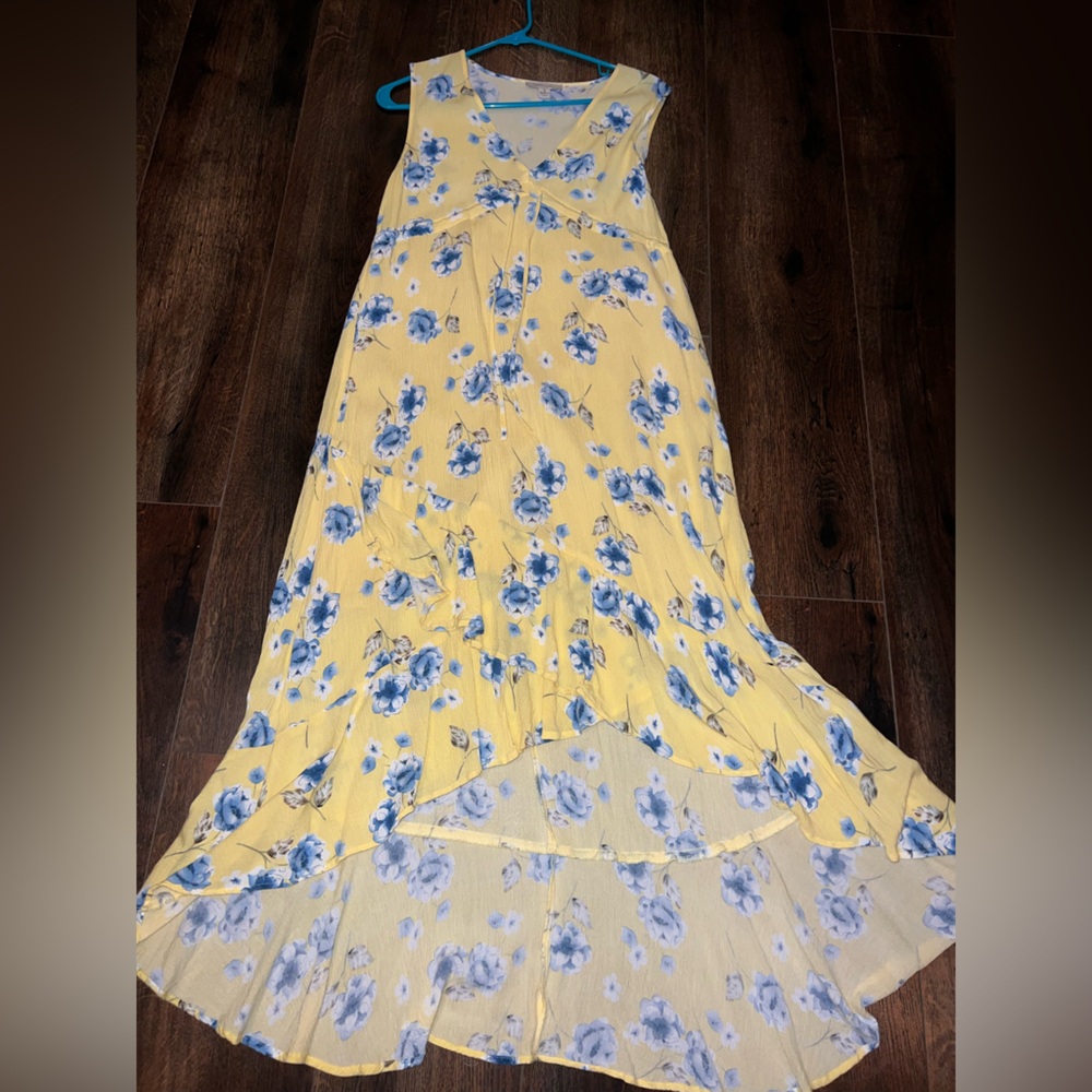 Yellow Floral Dress with Blue Flowers